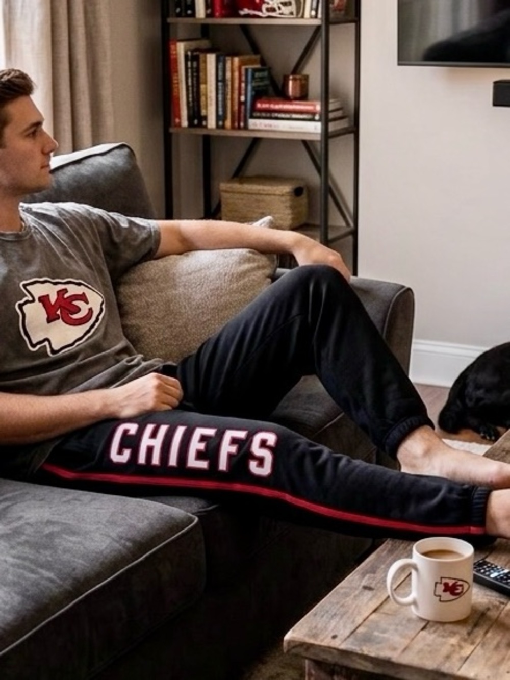 NFL Ultra Game KC Chiefs Men’s Fleece Jogger Sweatpants Black Medium